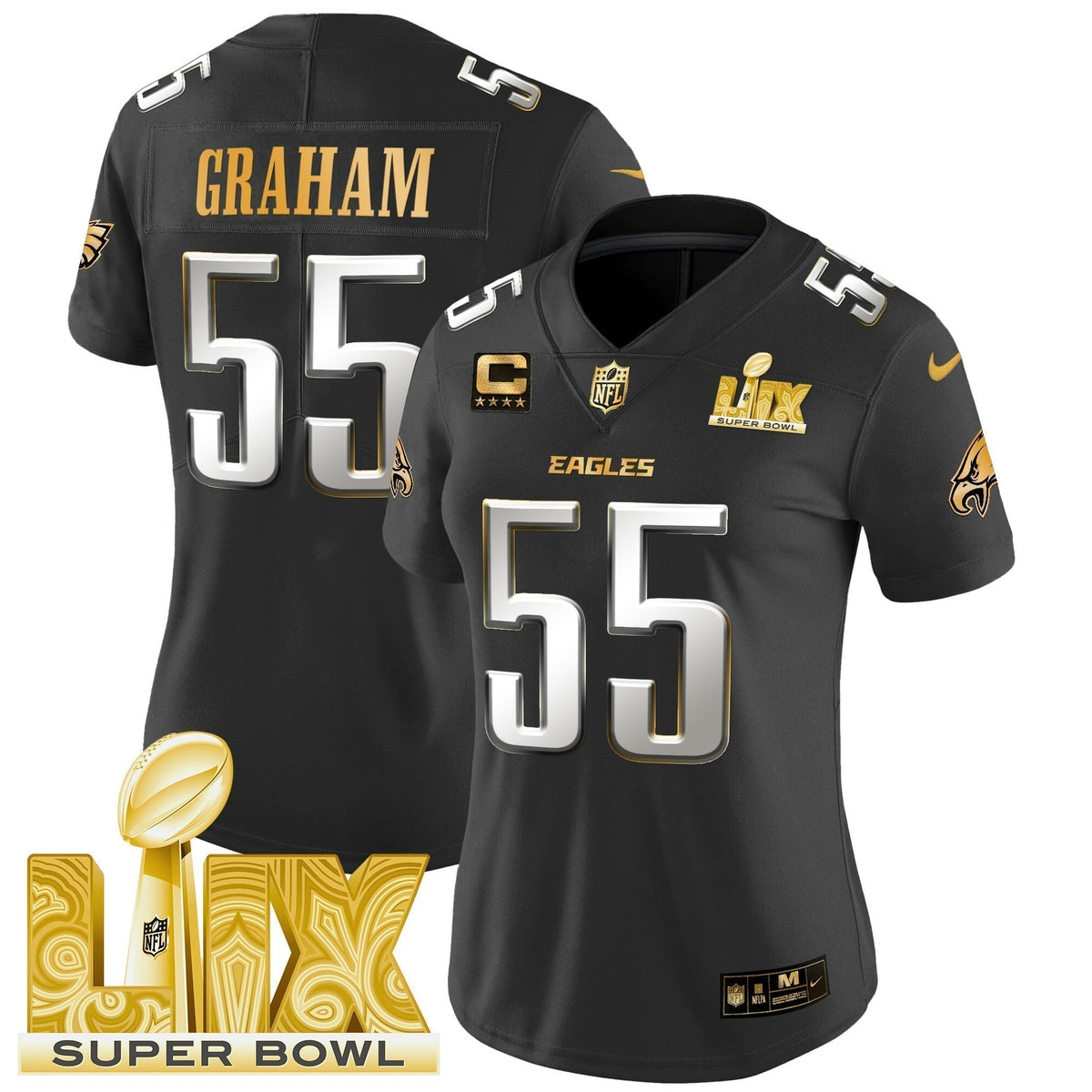 Women's PHI Super Bowl LIX Patch Gold Vapor Limited Jersey - Stitched