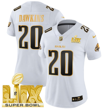 Women's PHI Super Bowl LIX Patch Gold Vapor Limited Jersey - Stitched