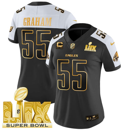 Women's PHI Super Bowl LIX Patch Gold Vapor Limited Jersey - Stitched