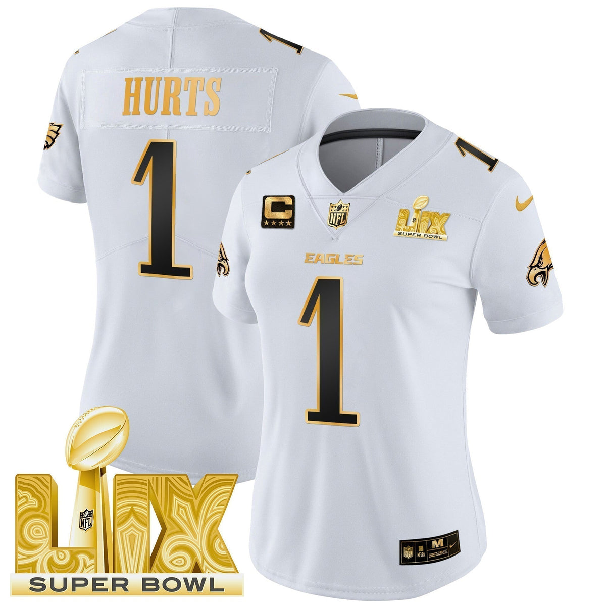 Women's PHI Super Bowl LIX Patch Gold Vapor Limited Jersey - Stitched