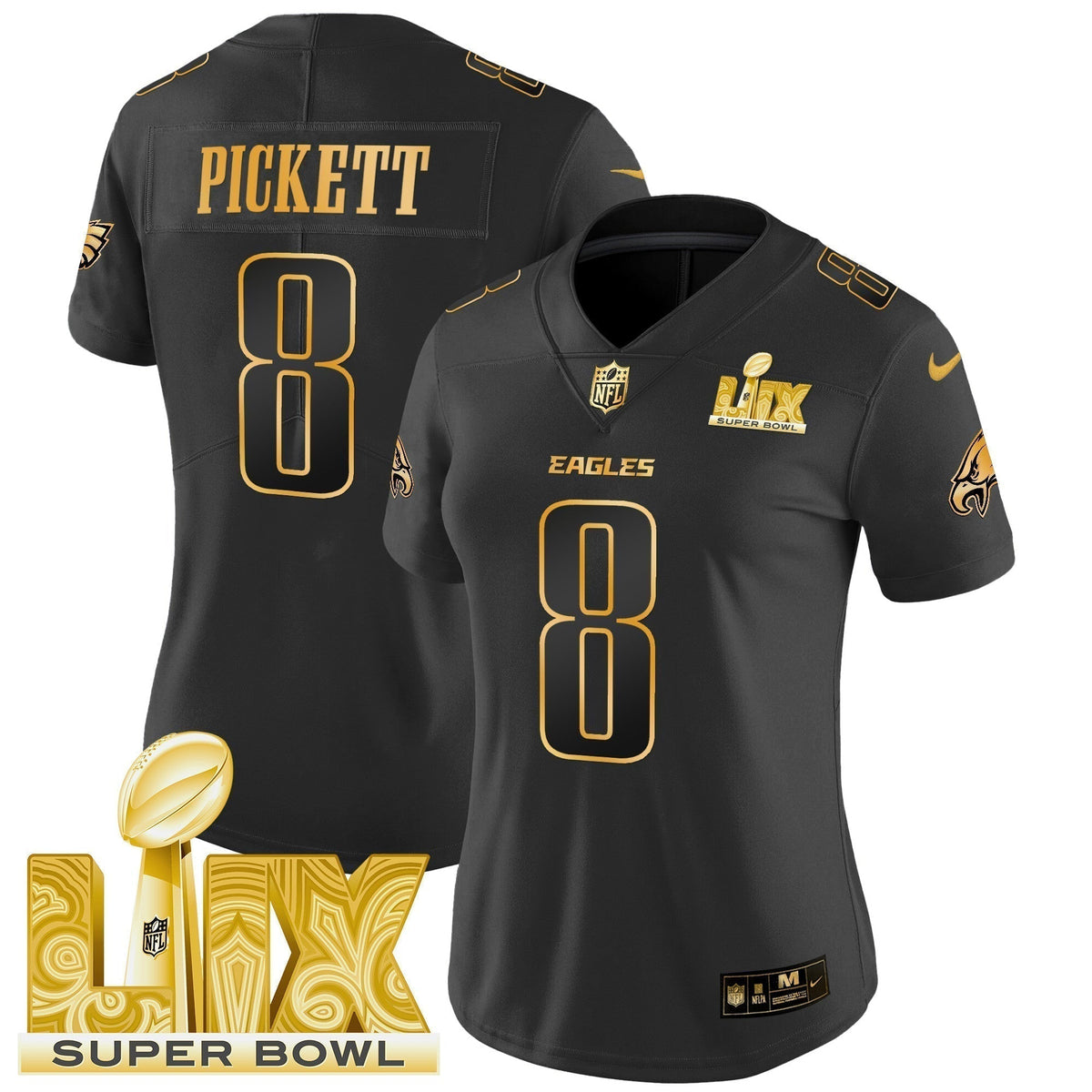 Women's PHI Super Bowl LIX Patch Gold Vapor Limited Jersey - Stitched