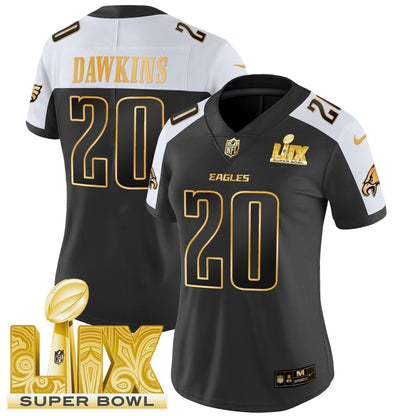Women's PHI Super Bowl LIX Patch Gold Vapor Limited Jersey - Stitched