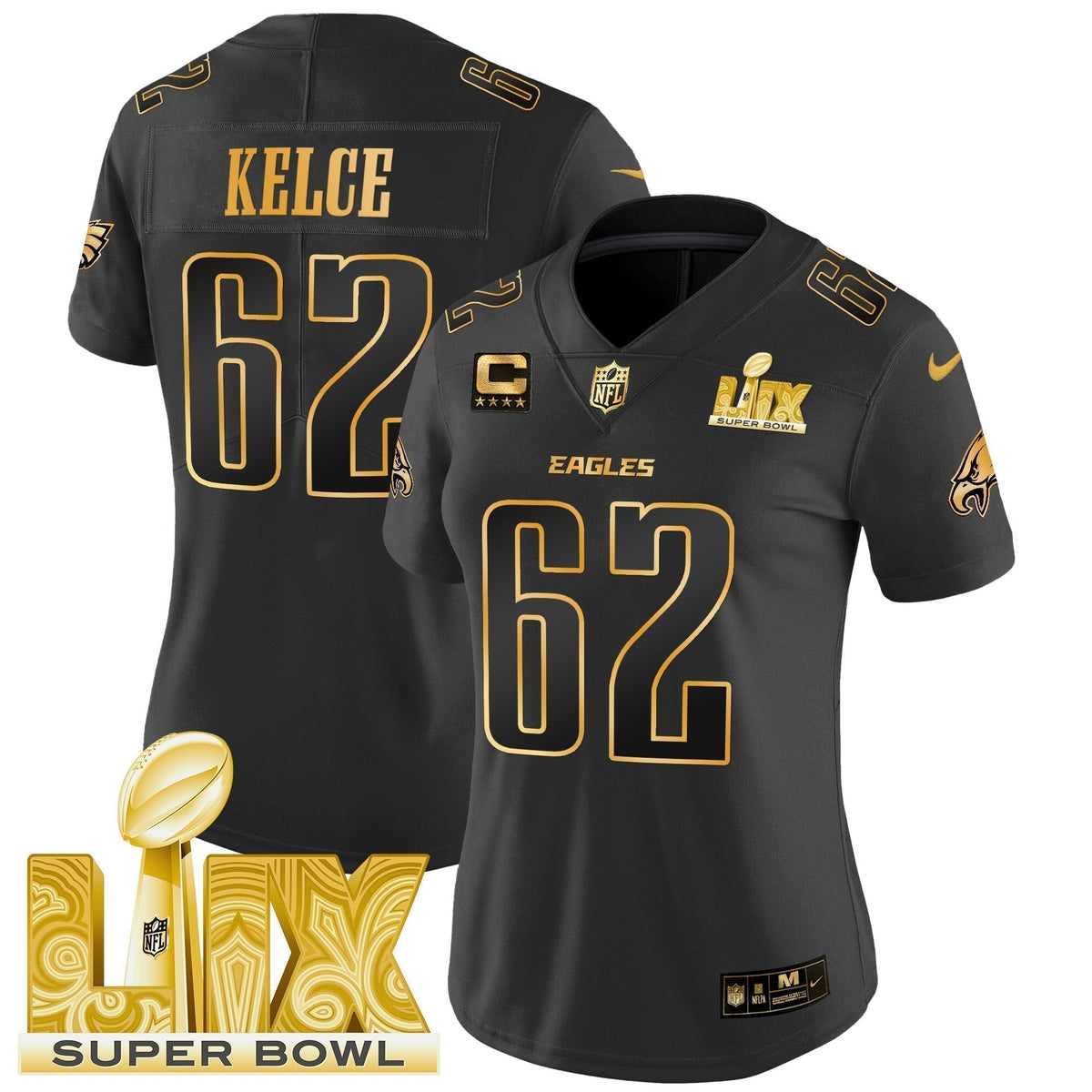 Women's PHI Super Bowl LIX Patch Gold Vapor Limited Jersey - Stitched