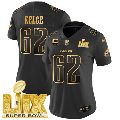 Women's PHI Super Bowl LIX Patch Gold Vapor Limited Jersey - Stitched