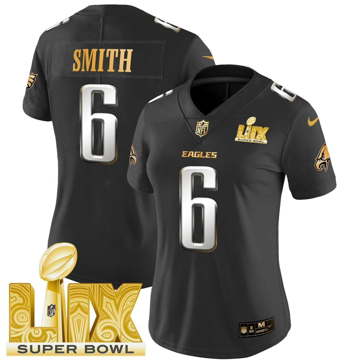Women's PHI Super Bowl LIX Patch Gold Vapor Limited Jersey - Stitched