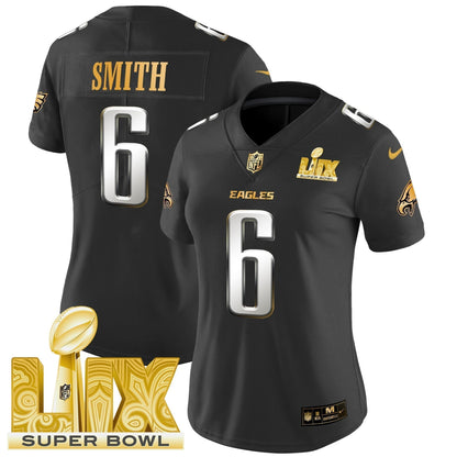 Women's PHI Super Bowl LIX Patch Gold Vapor Limited Jersey - Stitched