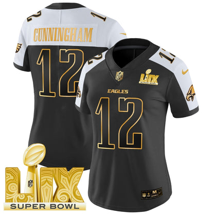 Women's PHI Super Bowl LIX Patch Gold Vapor Limited Jersey - Stitched