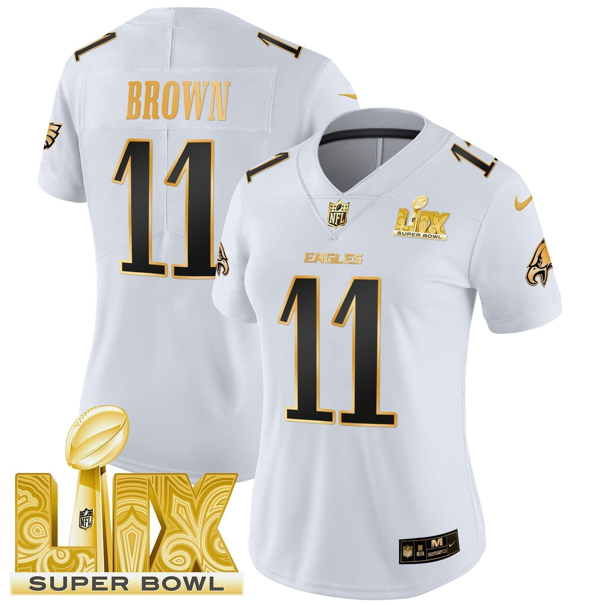 Women's PHI Super Bowl LIX Patch Gold Vapor Limited Jersey - Stitched