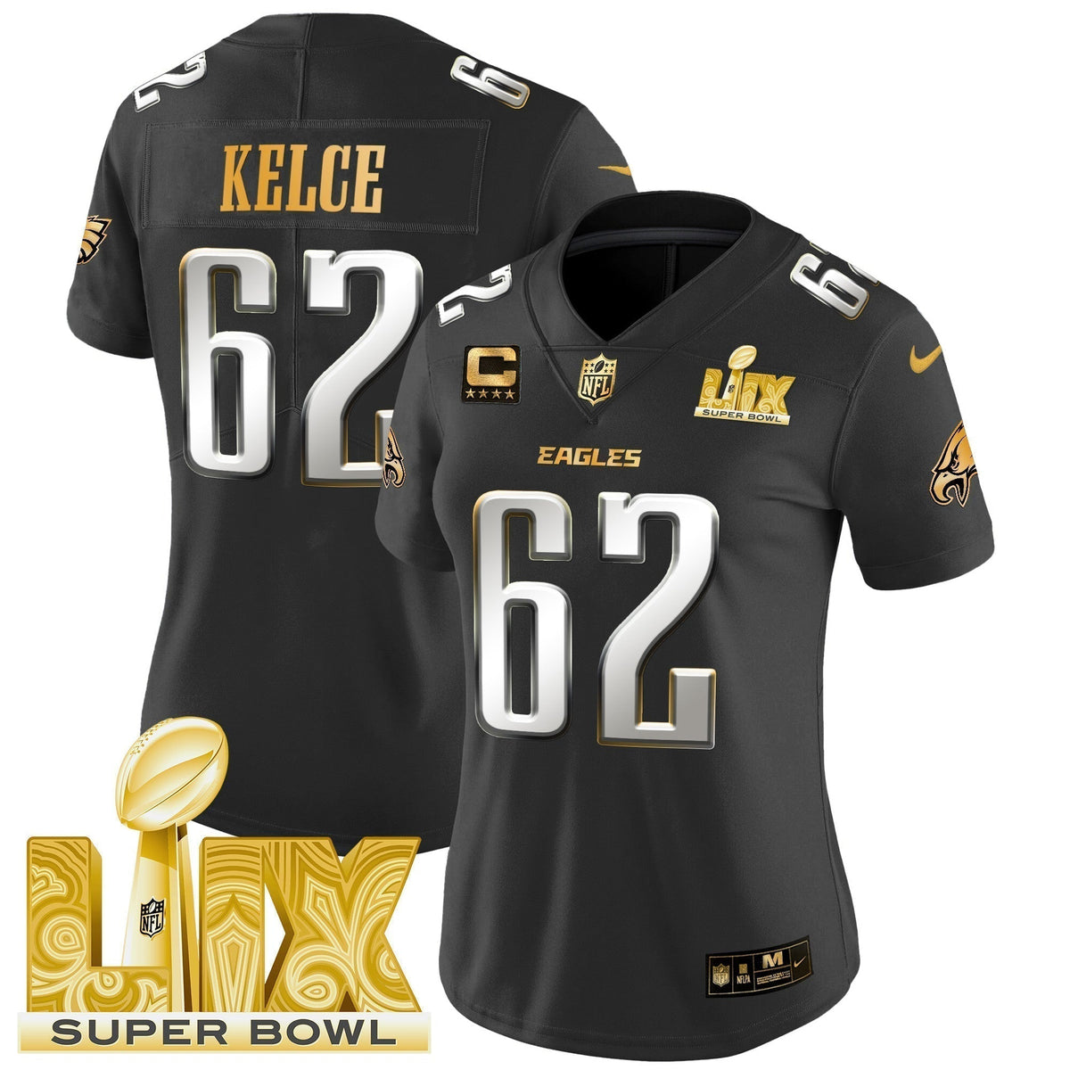Women's PHI Super Bowl LIX Patch Gold Vapor Limited Jersey - Stitched