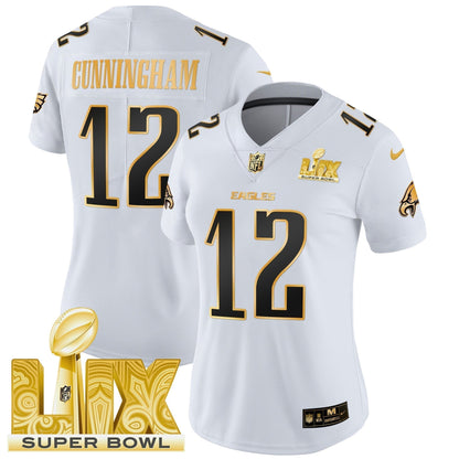 Women's PHI Super Bowl LIX Patch Gold Vapor Limited Jersey - Stitched