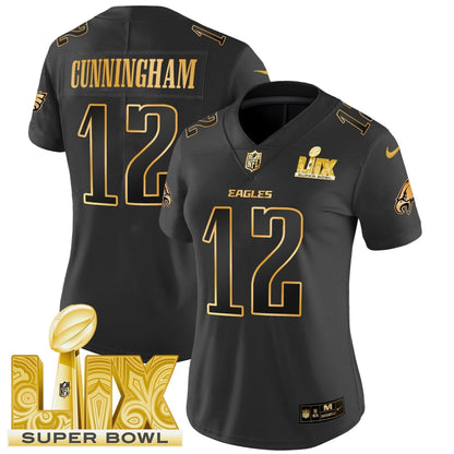 Women's PHI Super Bowl LIX Patch Gold Vapor Limited Jersey - Stitched