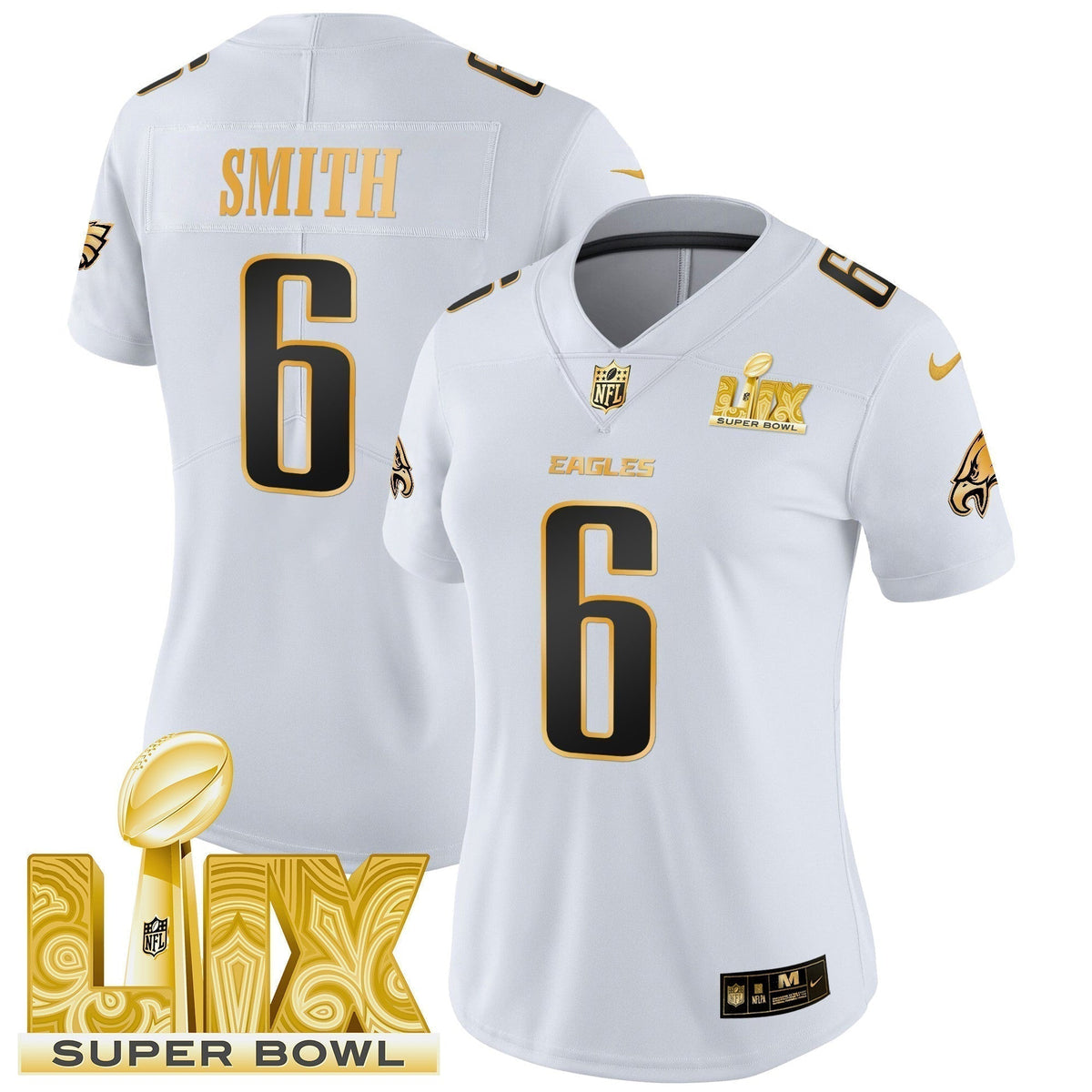 Women's PHI Super Bowl LIX Patch Gold Vapor Limited Jersey - Stitched