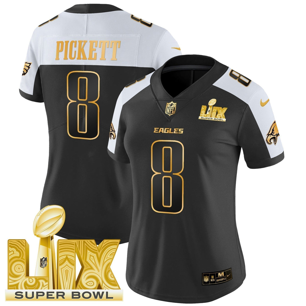 Women's PHI Super Bowl LIX Patch Gold Vapor Limited Jersey - Stitched