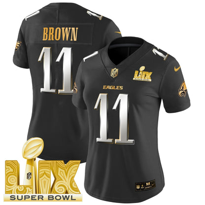 Women's PHI Super Bowl LIX Patch Gold Vapor Limited Jersey - Stitched