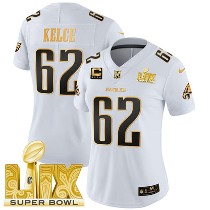 Women's PHI Super Bowl LIX Patch Gold Vapor Limited Jersey - Stitched
