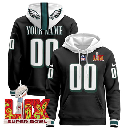 PHI Super Bowl LIX Patch Custom Pullover Hoodie - Stitched