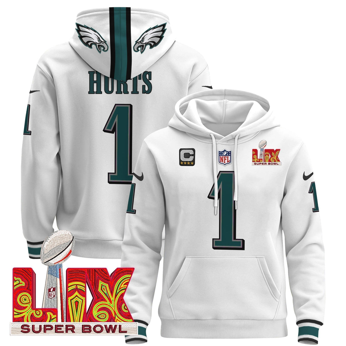 PHI Super Bowl LIX Patch Pullover Hoodie - Stitched