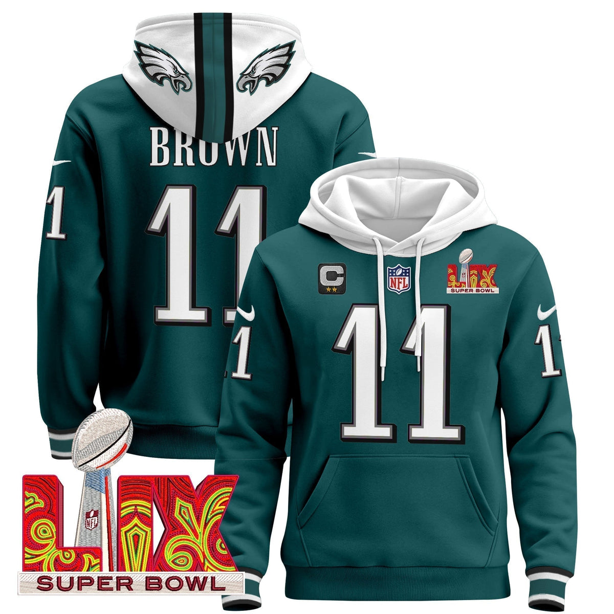 PHI Super Bowl LIX Patch Pullover Hoodie - Stitched