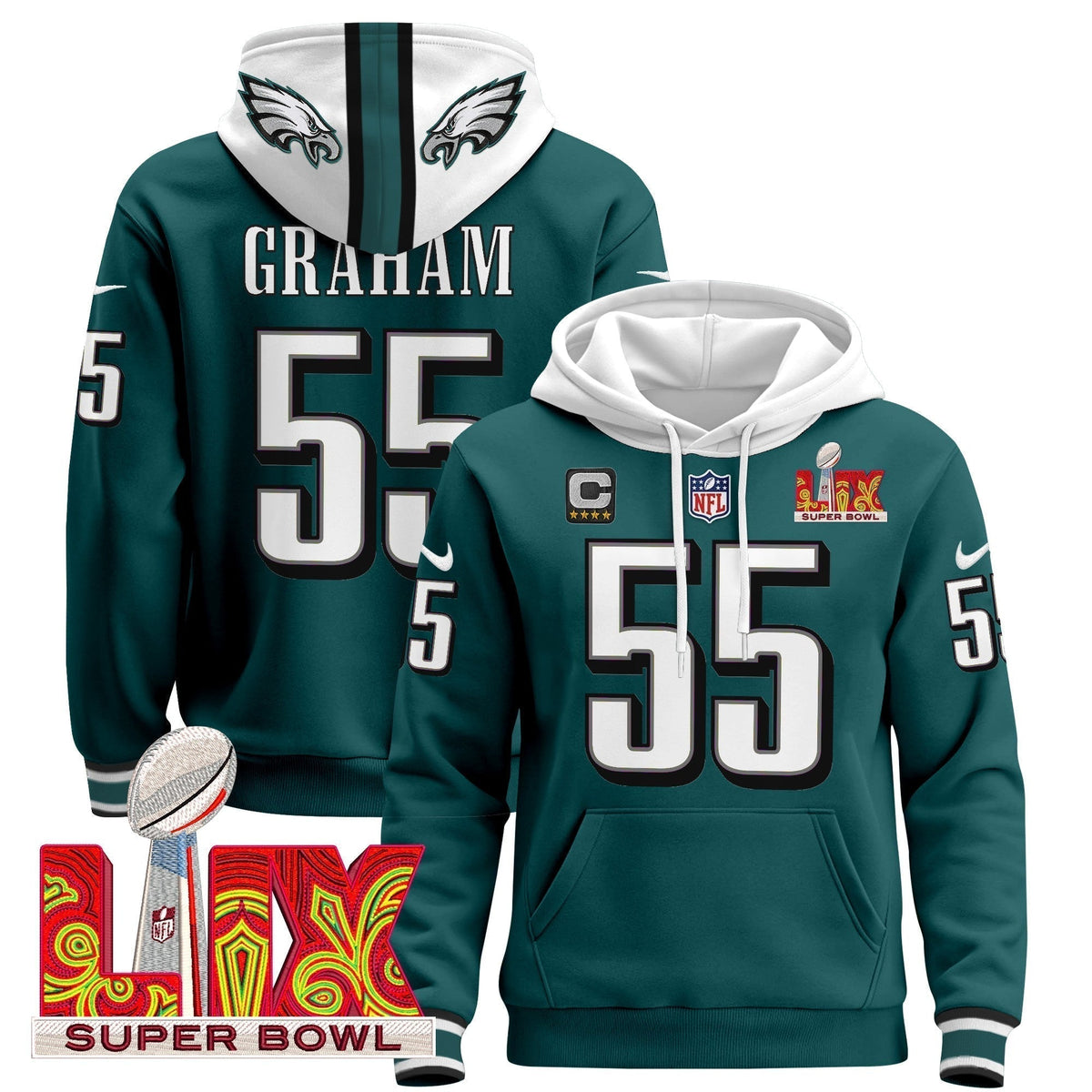 PHI Super Bowl LIX Patch Pullover Hoodie - Stitched