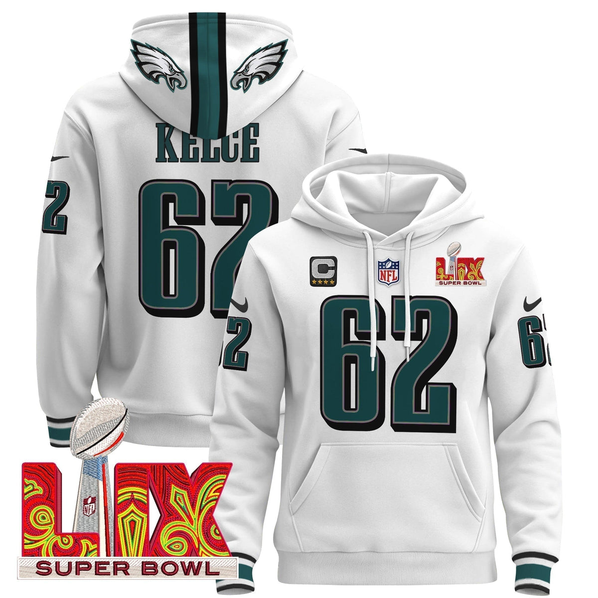 PHI Super Bowl LIX Patch Pullover Hoodie - Stitched
