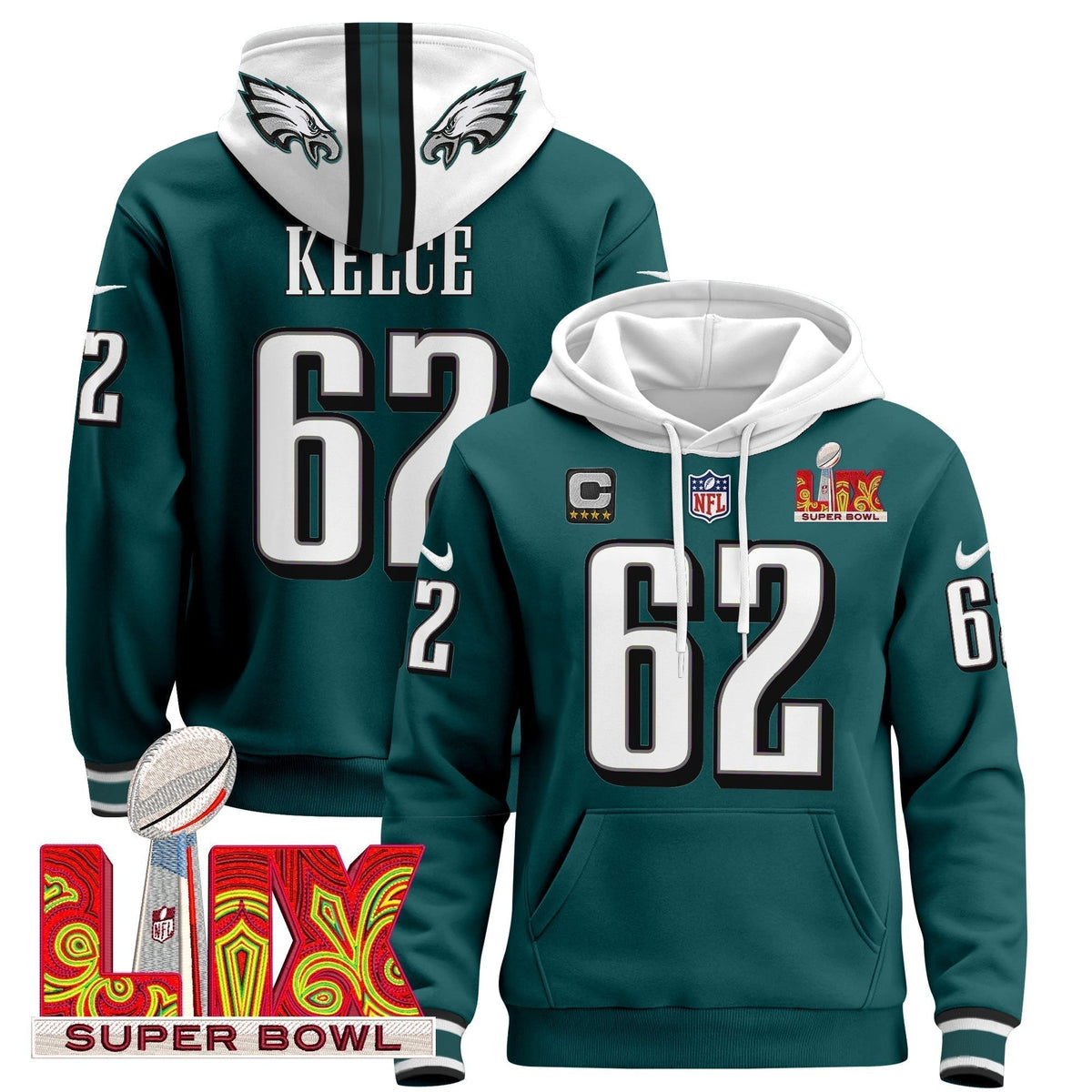 PHI Super Bowl LIX Patch Pullover Hoodie - Stitched