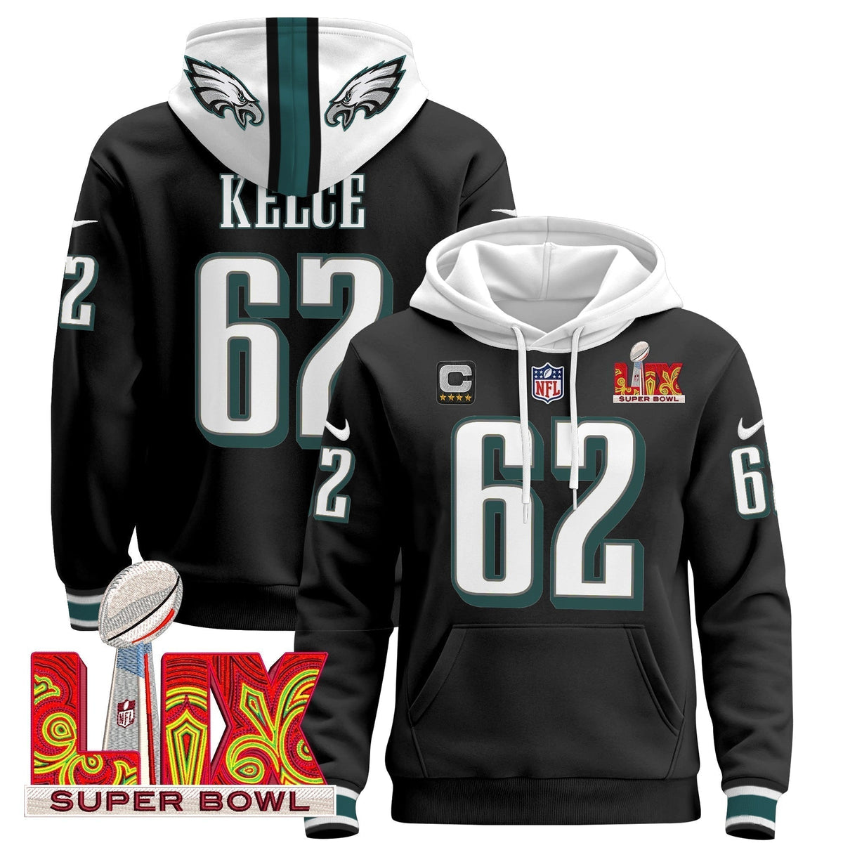 PHI Super Bowl LIX Patch Pullover Hoodie - Stitched