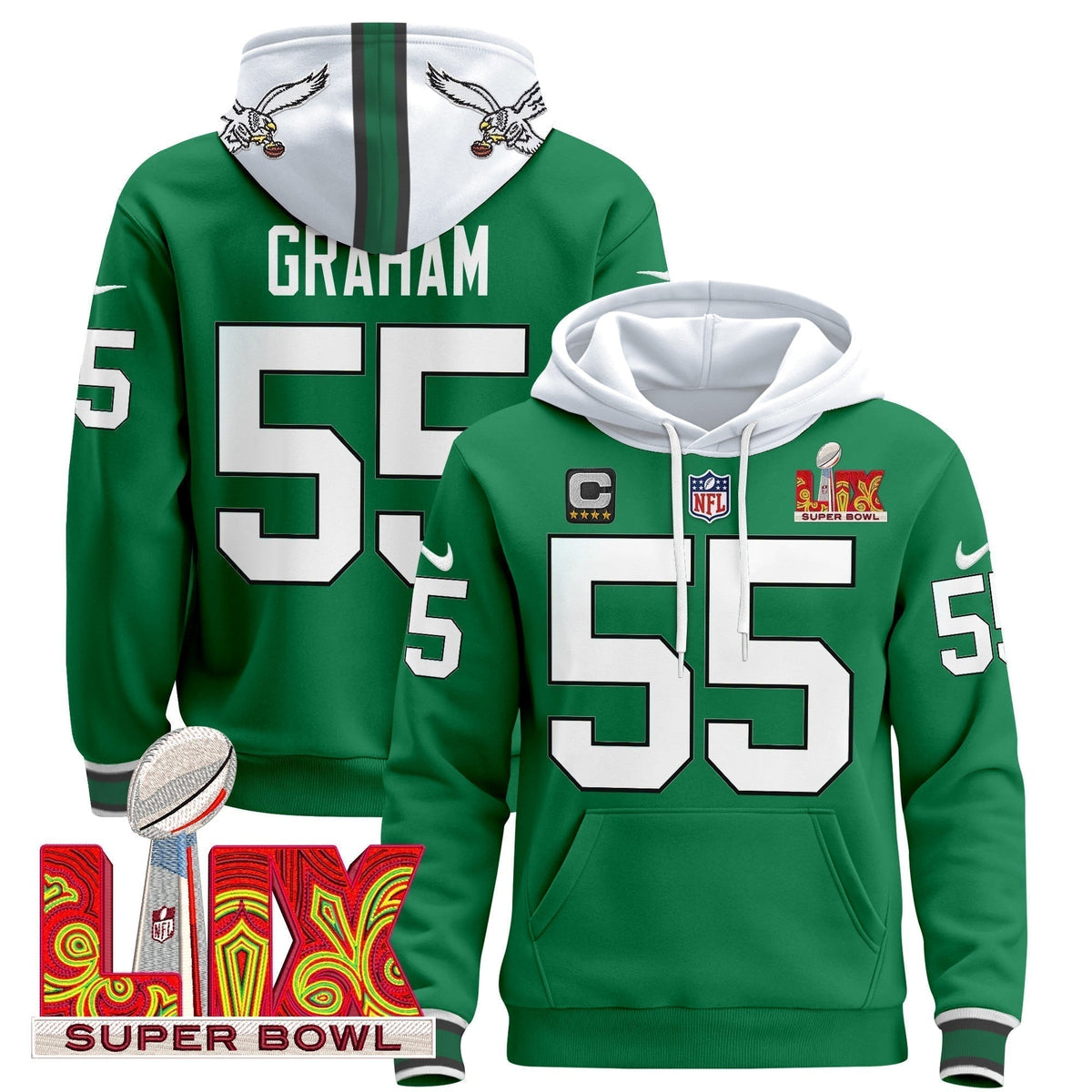PHI Super Bowl LIX Patch Pullover Hoodie - Stitched