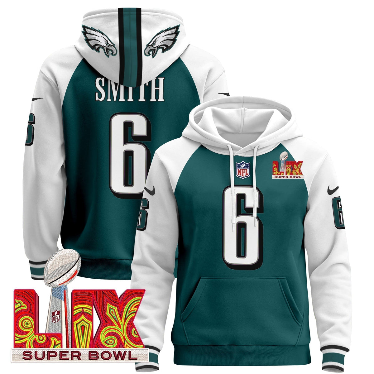 PHI Super Bowl LIX Patch Pullover Hoodie - Stitched
