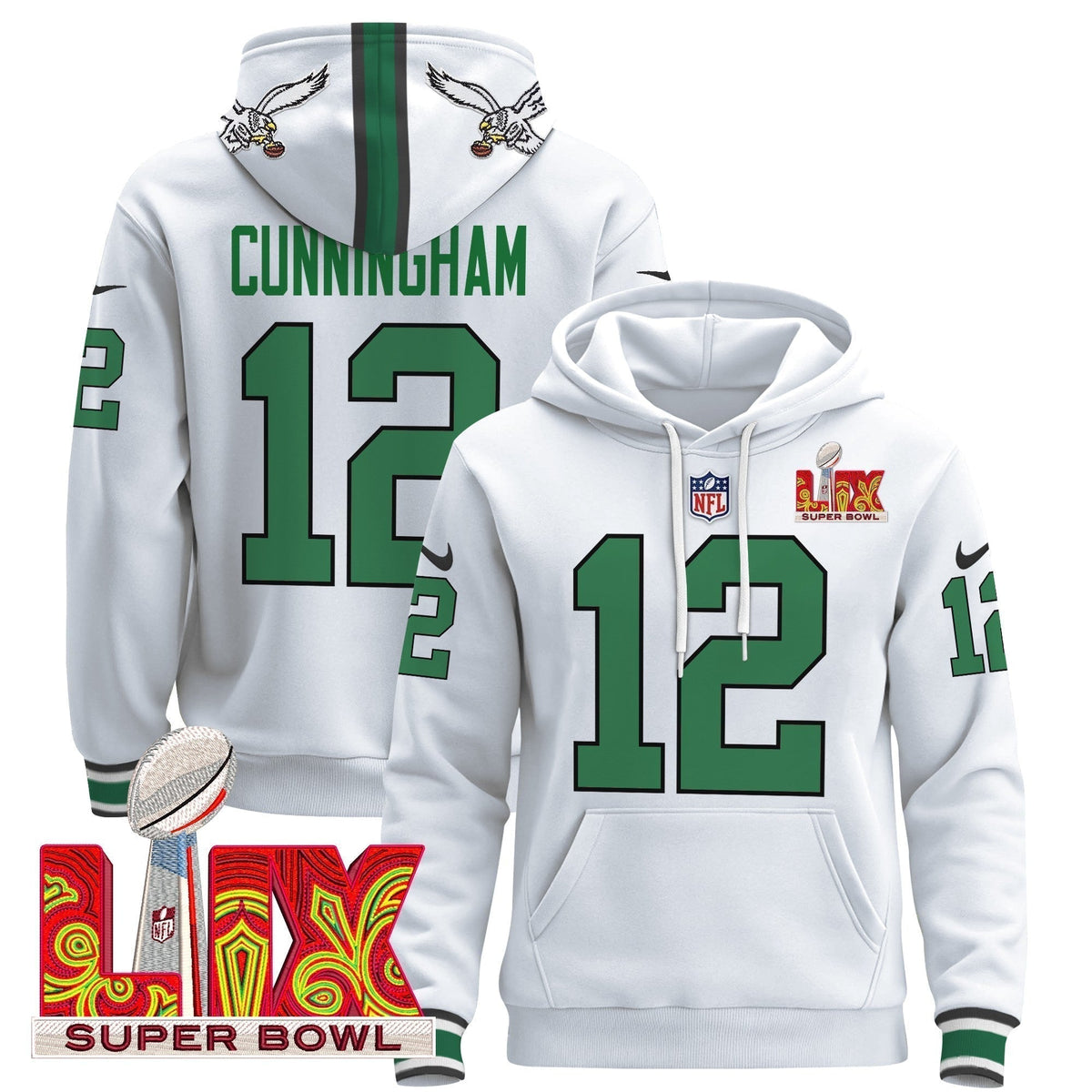 PHI Super Bowl LIX Patch Pullover Hoodie - Stitched