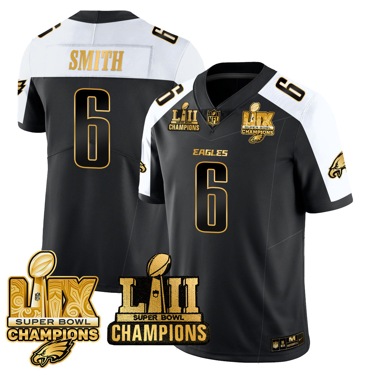 PHI LII-LIX Super Bowl Champions Gold Vapor Limited Jersey N2 - Stitched