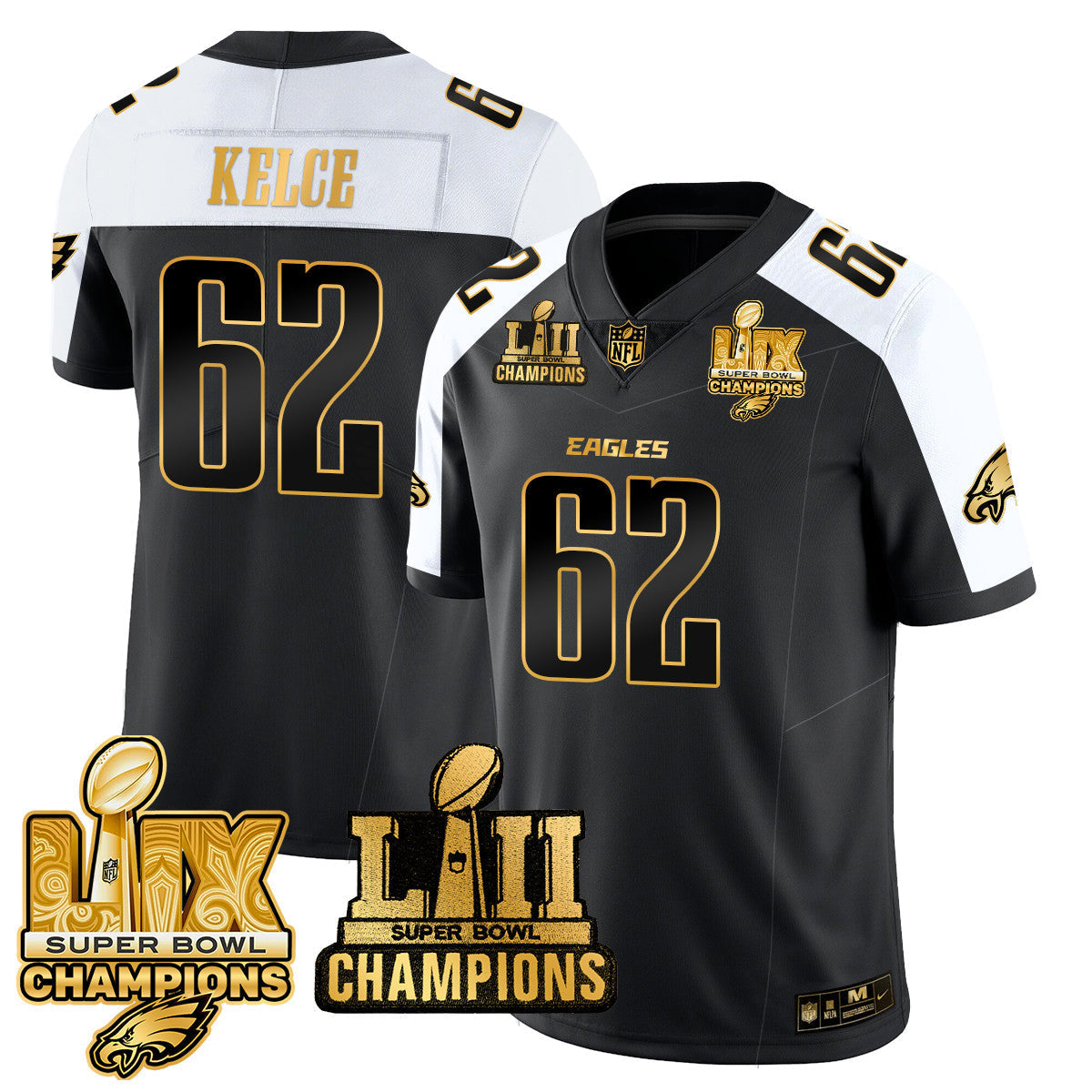 PHI LII-LIX Super Bowl Champions Gold Vapor Limited Jersey N2 - Stitched