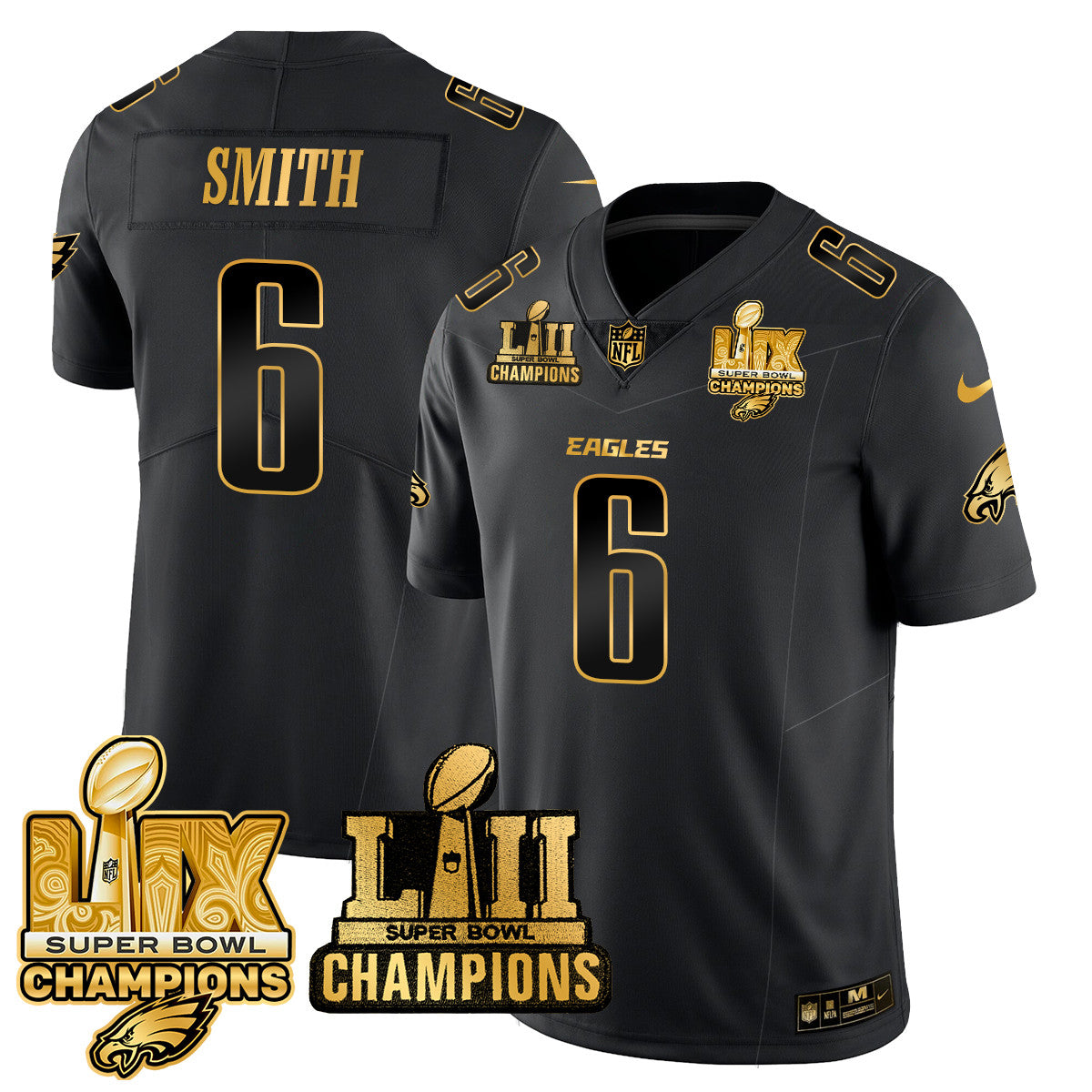 PHI LII-LIX Super Bowl Champions Gold Vapor Limited Jersey N2 - Stitched