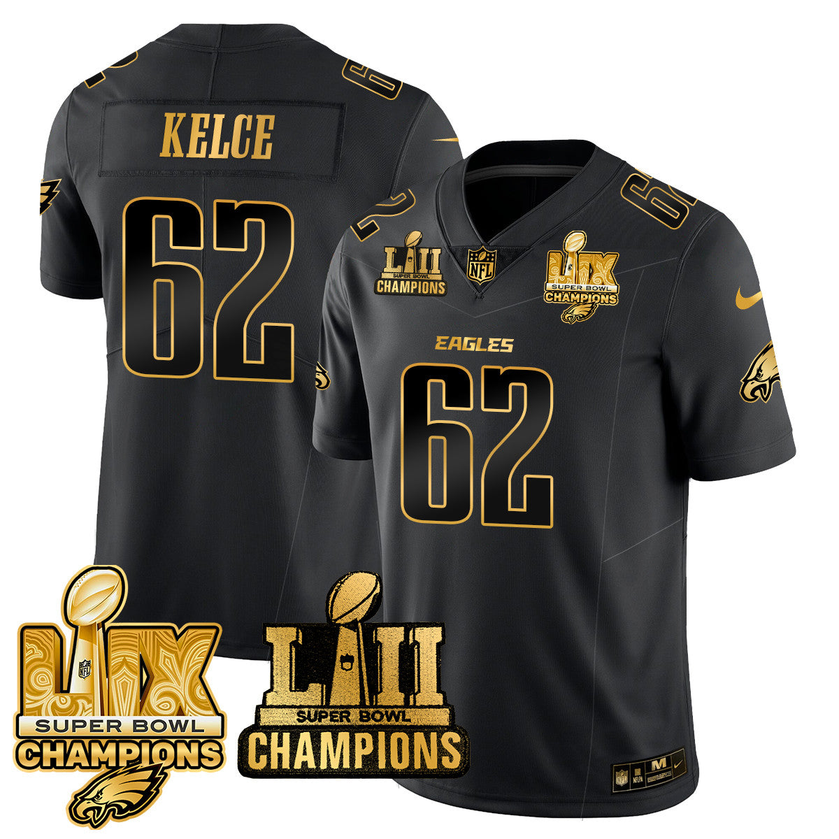 PHI LII-LIX Super Bowl Champions Gold Vapor Limited Jersey N2 - Stitched