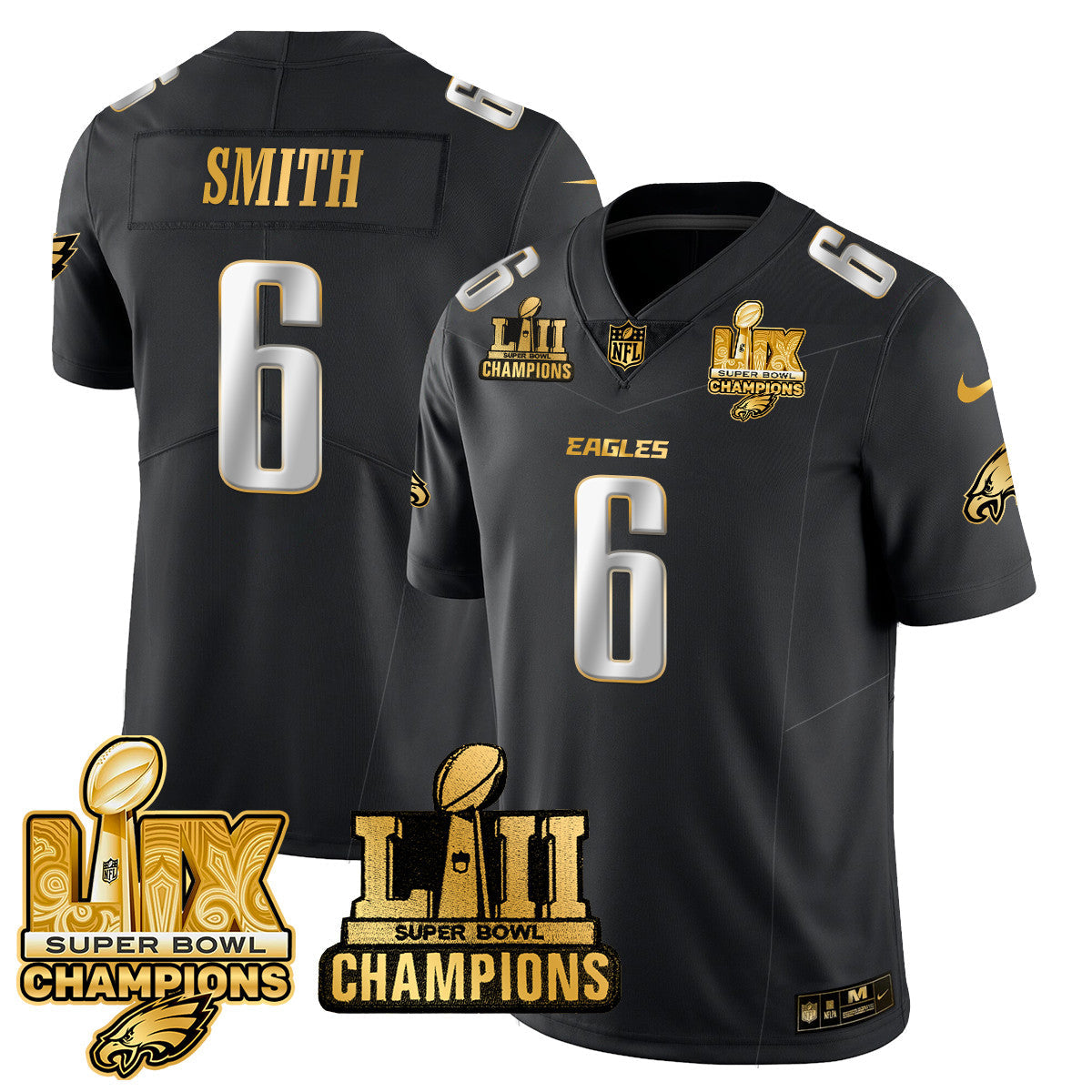 PHI LII-LIX Super Bowl Champions Gold Vapor Limited Jersey N2 - Stitched