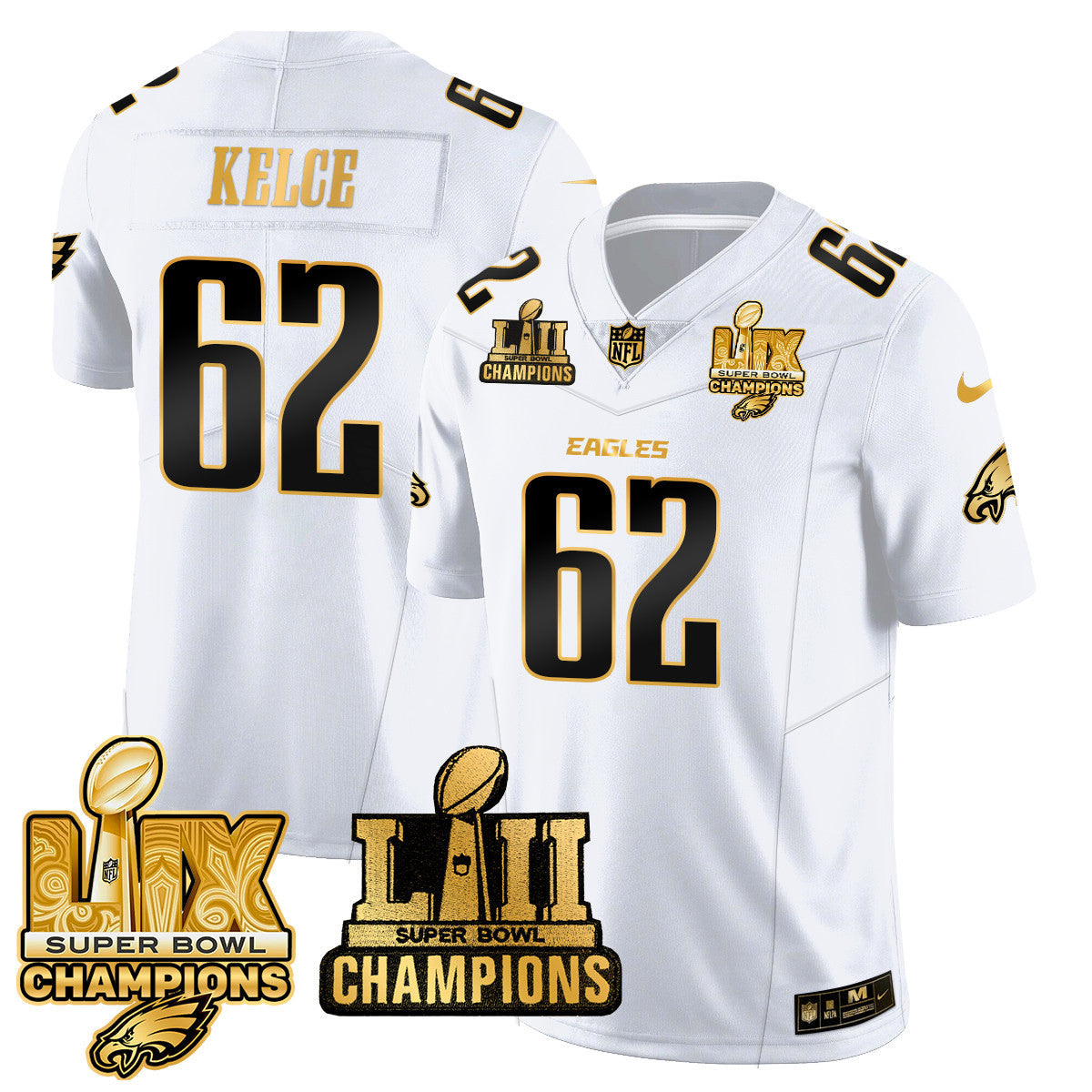 PHI LII-LIX Super Bowl Champions Gold Vapor Limited Jersey N2 - Stitched