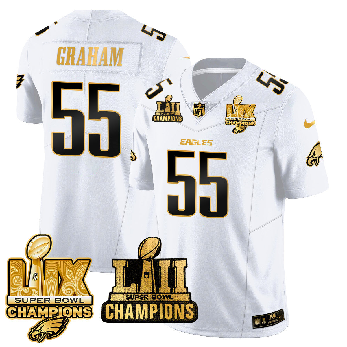 PHI LII-LIX Super Bowl Champions Gold Vapor Limited Jersey N2 - Stitched