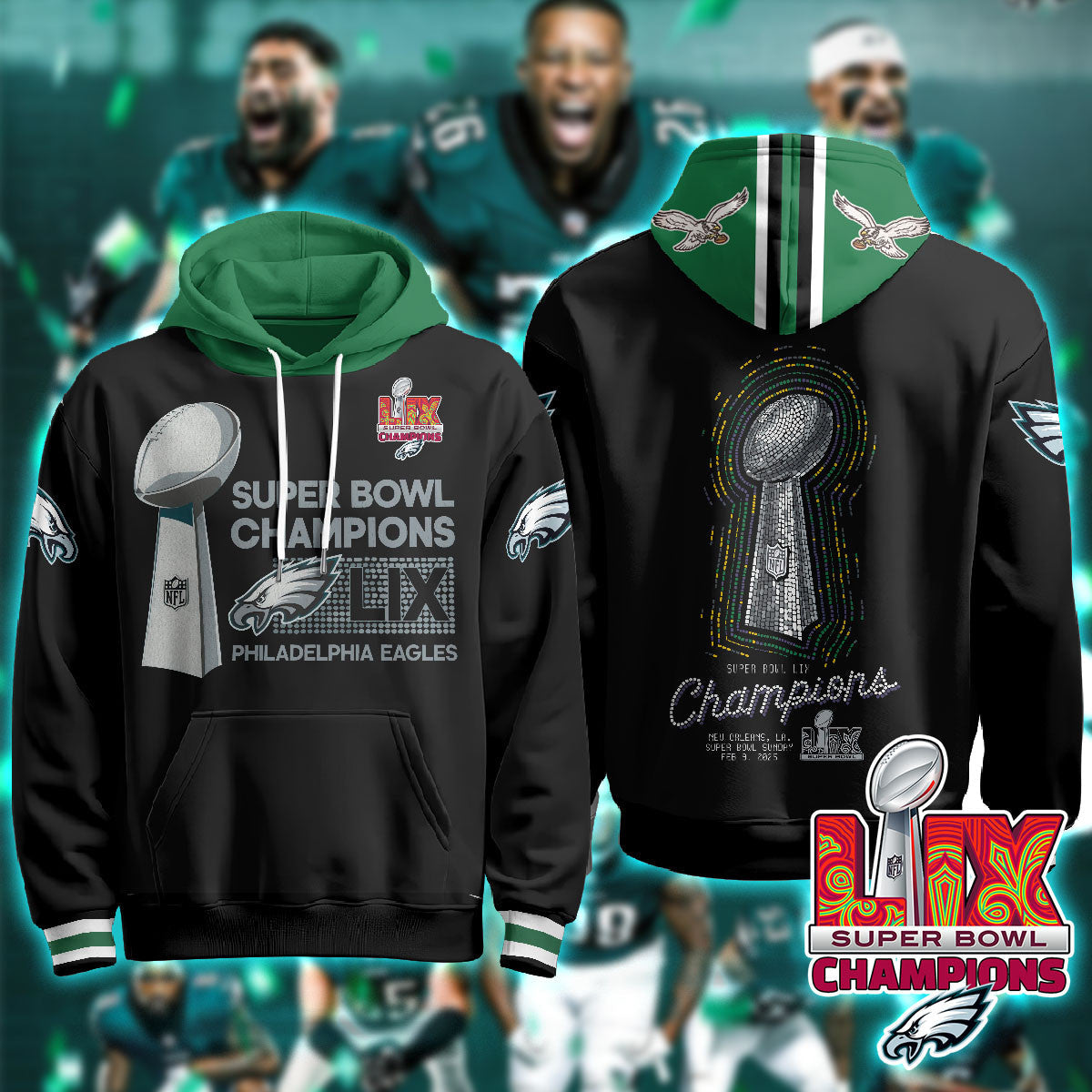 PHI Super Bowl LIX Champions Hoodie - Printed