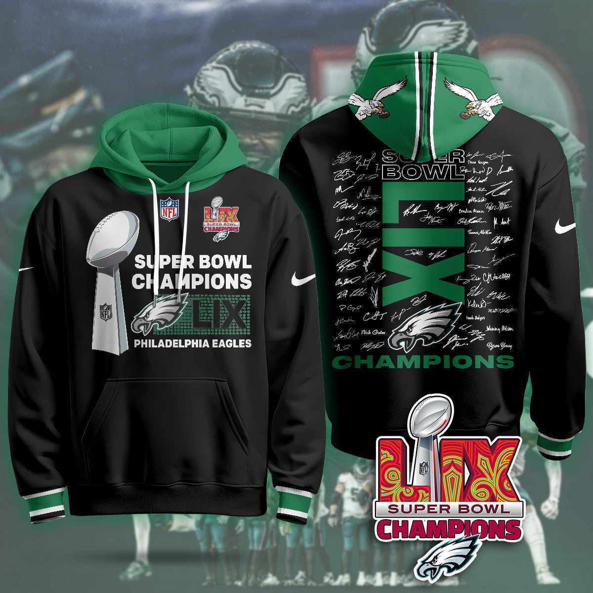 PHI Super Bowl LIX Champions Roster Signing Gold Hoodie - Printed
