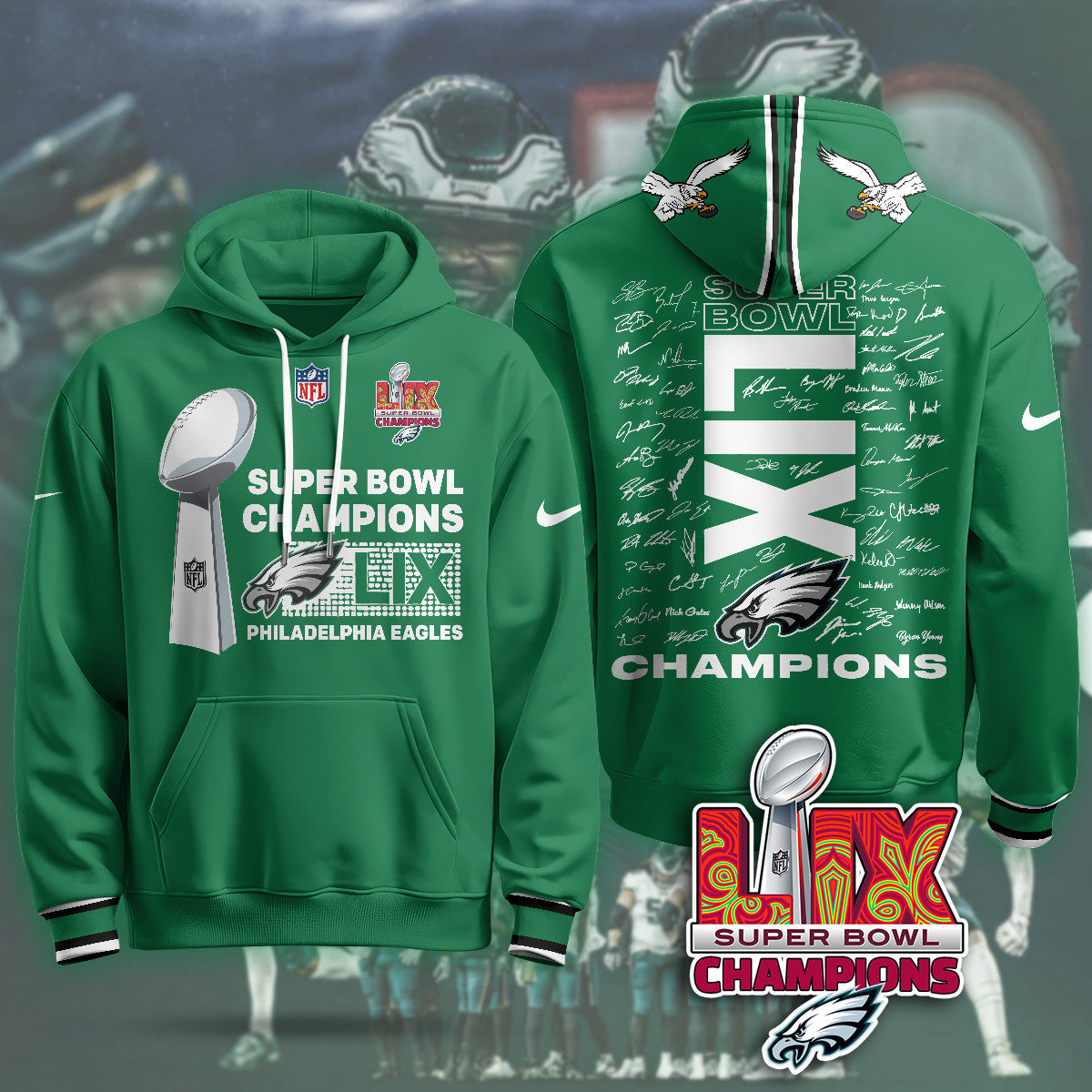 PHI Super Bowl LIX Champions Roster Signing Gold Hoodie - Printed