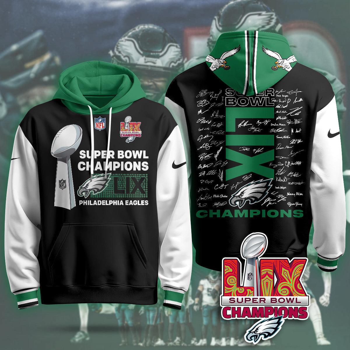 PHI Super Bowl LIX Champions Roster Signing Gold Hoodie - Printed