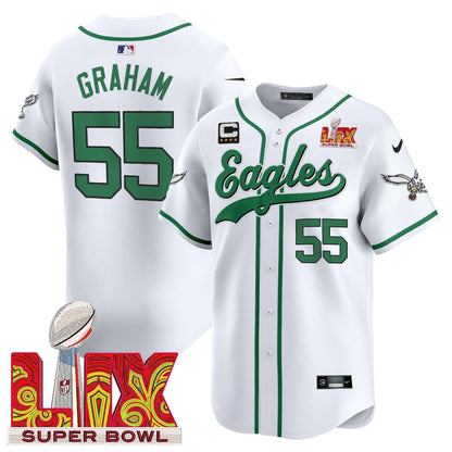 PHI Midnight Green Super Bowl LIX Vapor Baseball Jersey - Stitched