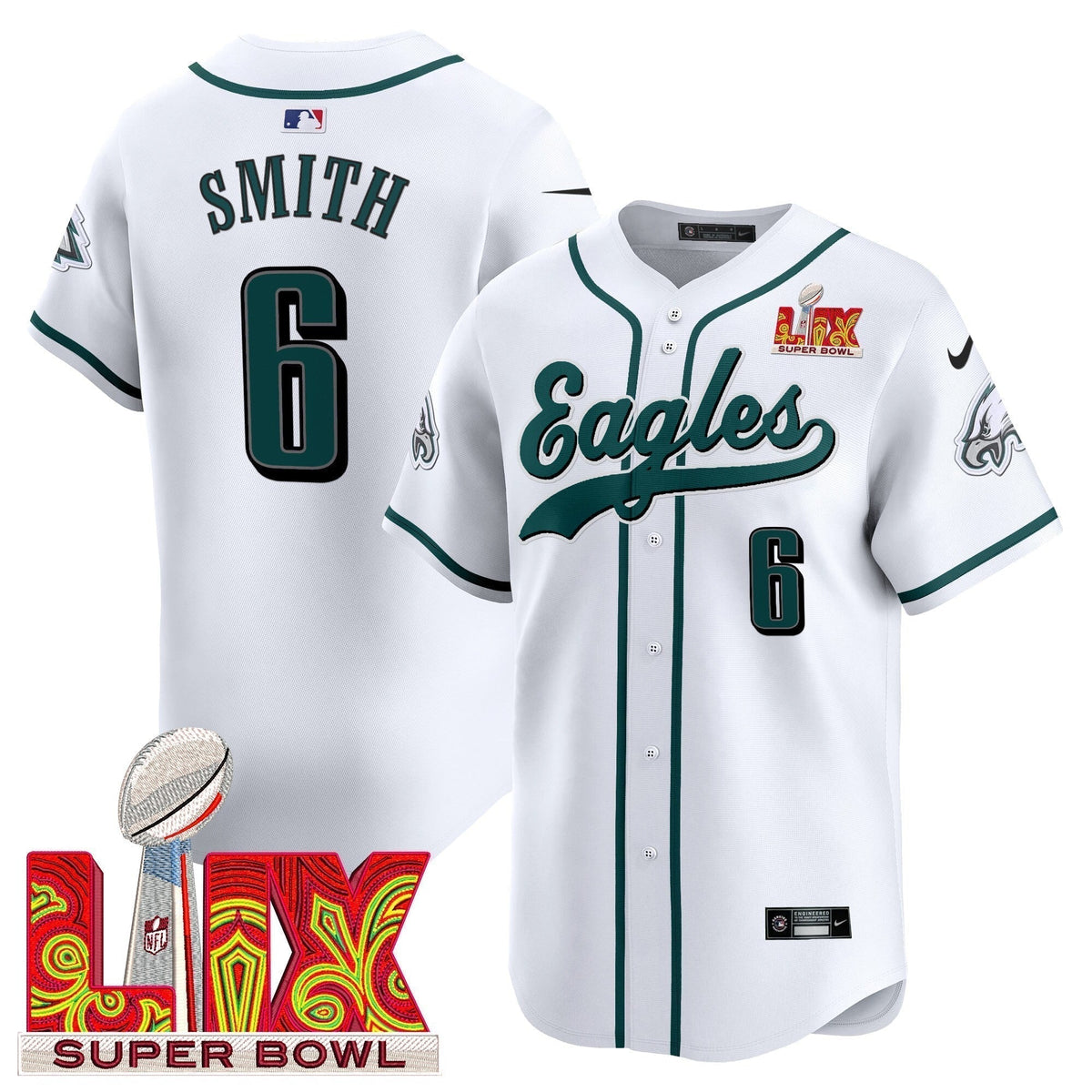 PHI Midnight Green Super Bowl LIX Vapor Baseball Jersey - Stitched