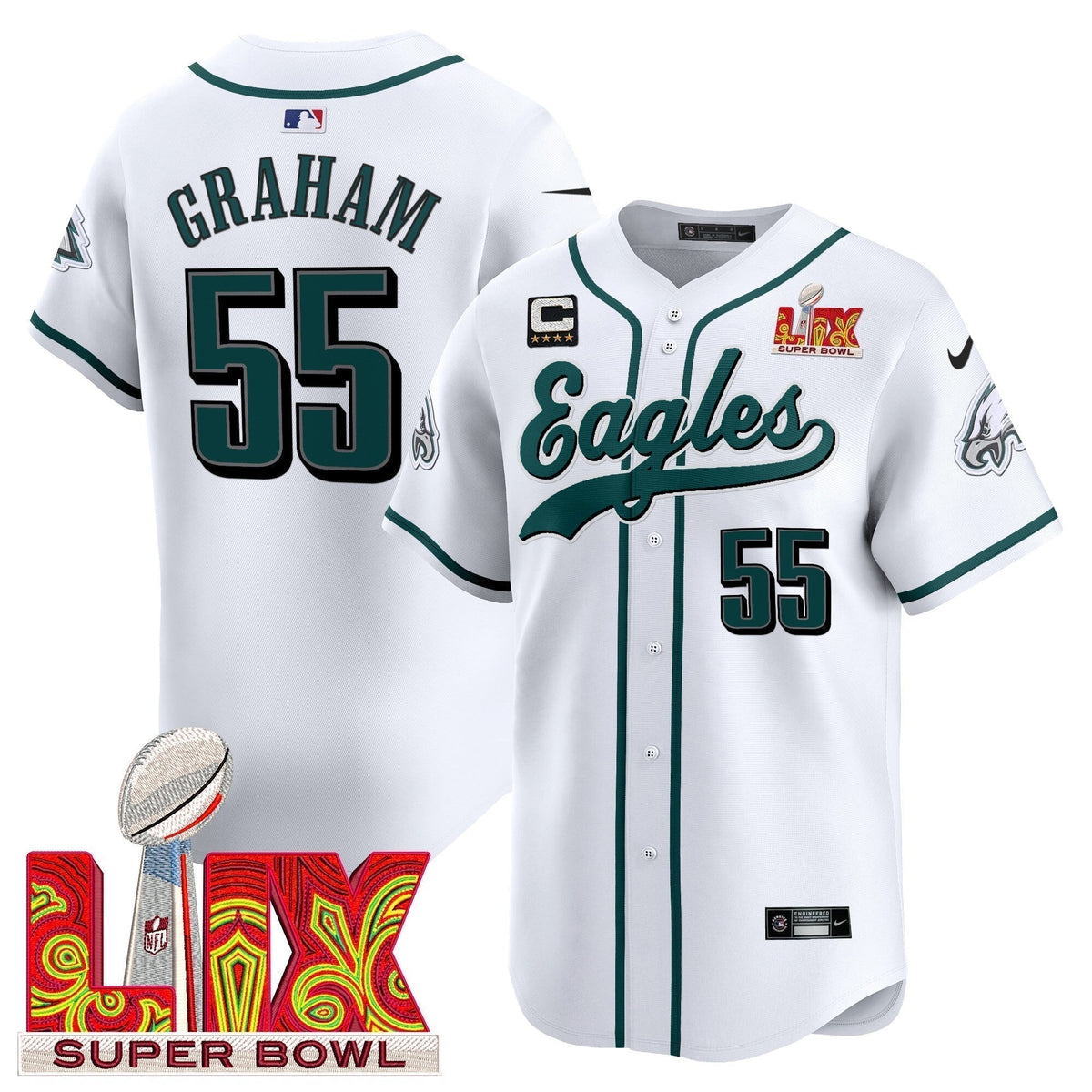 PHI Midnight Green Super Bowl LIX Vapor Baseball Jersey - Stitched