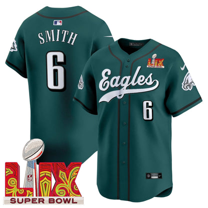 PHI Midnight Green Super Bowl LIX Vapor Baseball Jersey - Stitched