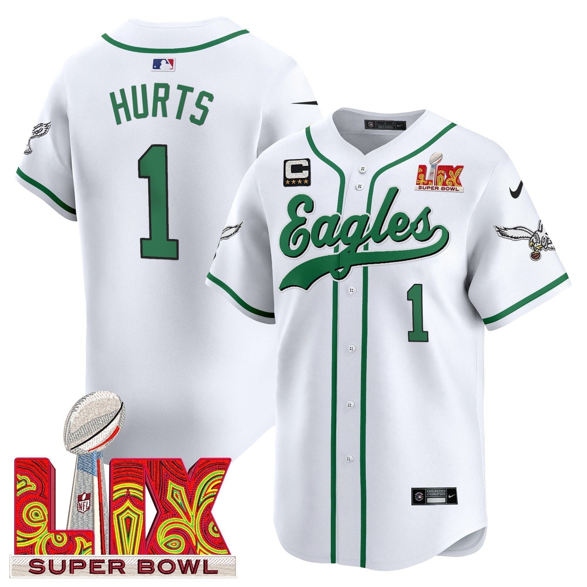 PHI Midnight Green Super Bowl LIX Vapor Baseball Jersey - Stitched
