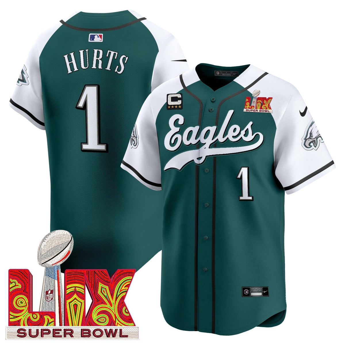 Men's Philadelphia Eagles Midnight Green Super Bowl LIX Vapor Baseball Jersey - All Stitched