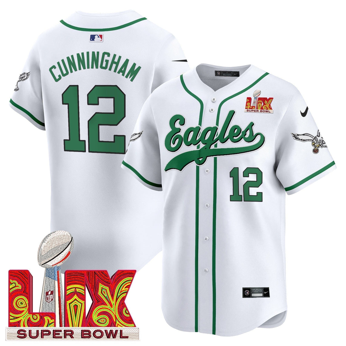 PHI Midnight Green Super Bowl LIX Vapor Baseball Jersey - Stitched