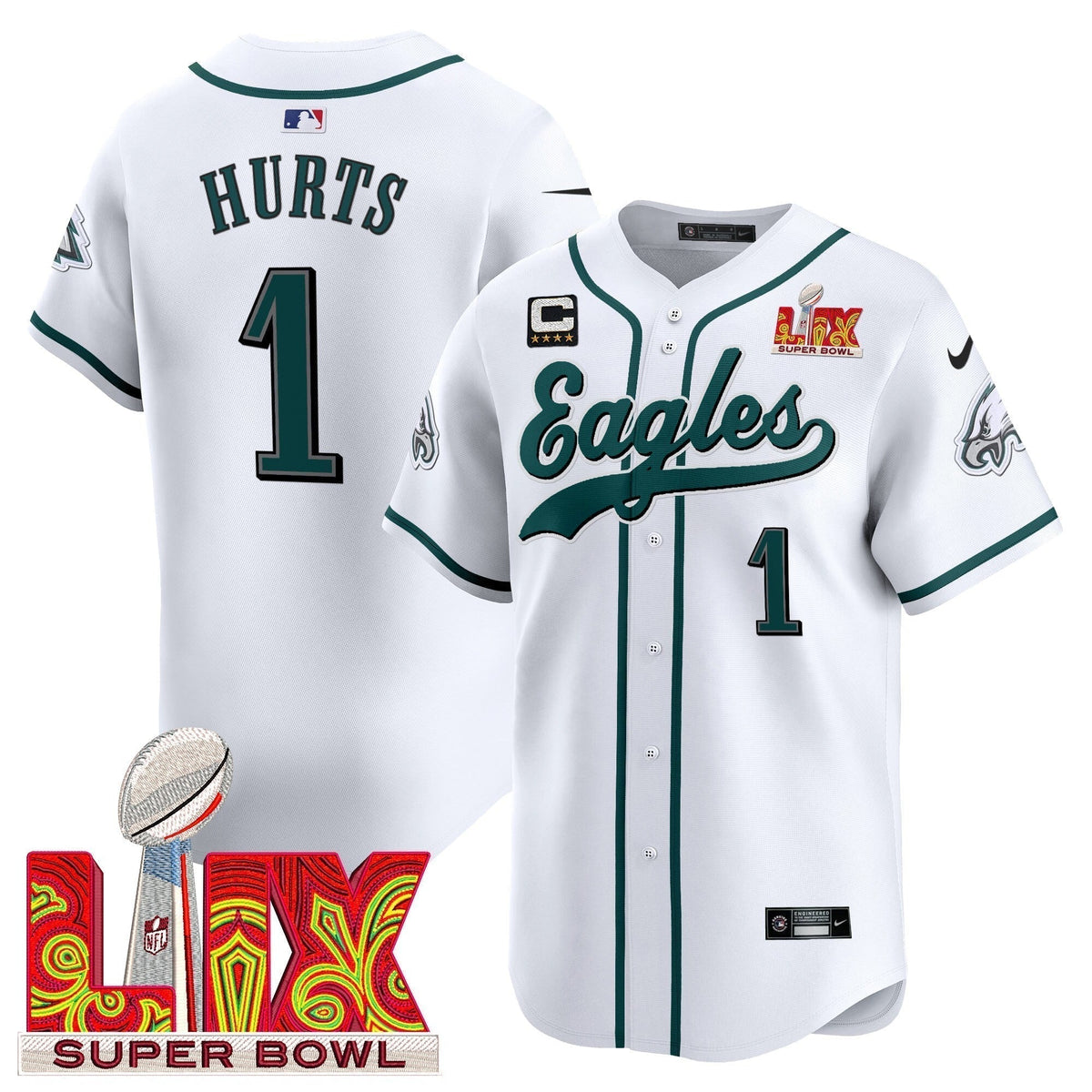 PHI Midnight Green Super Bowl LIX Vapor Baseball Jersey - Stitched