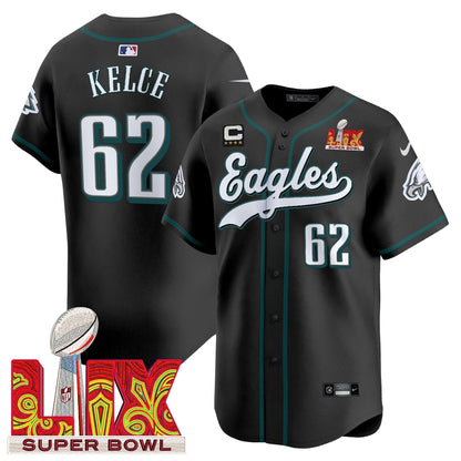 PHI Midnight Green Super Bowl LIX Vapor Baseball Jersey - Stitched