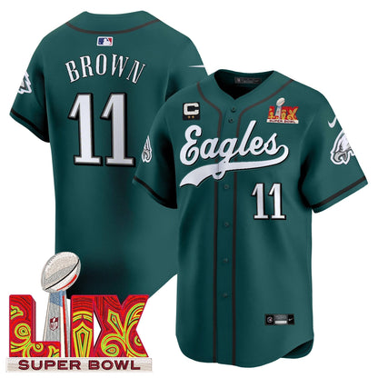 PHI Midnight Green Super Bowl LIX Vapor Baseball Jersey - Stitched